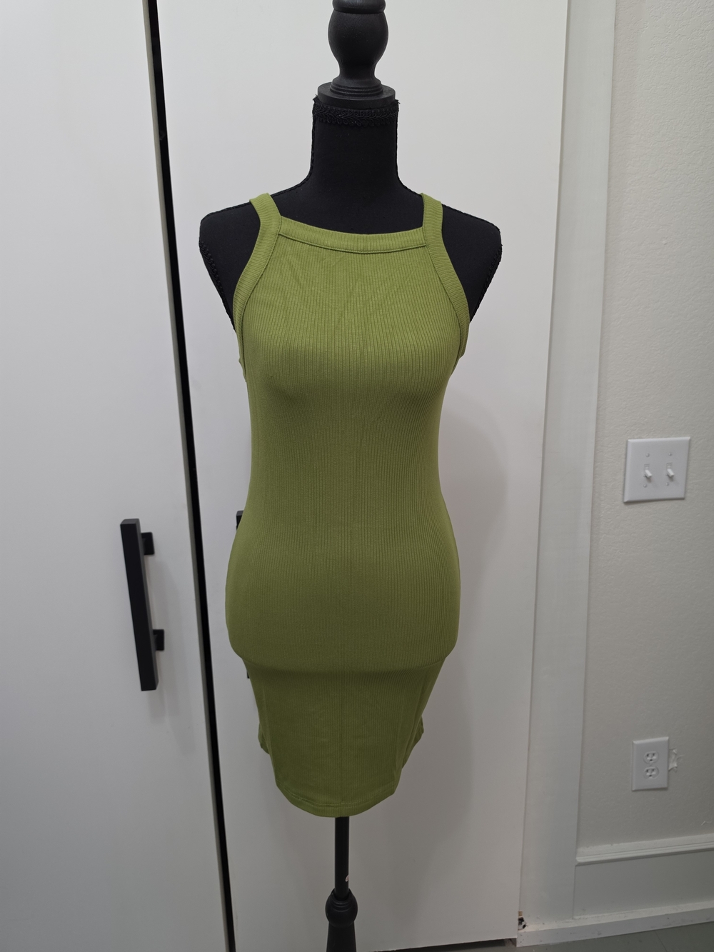 Olivaceous Olive Twist-Back Ribbed Mini Dress